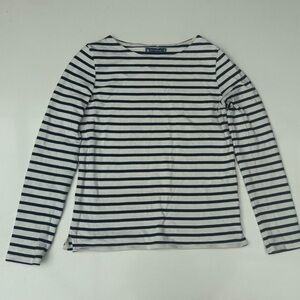 Striped Long Sleeve Tee 100% heavyweight cotton- Navy & White - Petit Bateau.
